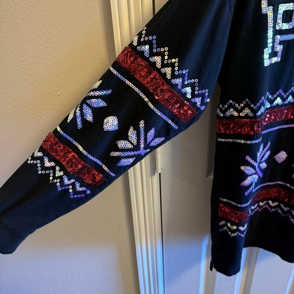Victoria's Secret PINK Sz. Small Black Sequin Long Sleeve Christmas Shirt Bling - Picture 4 of 5